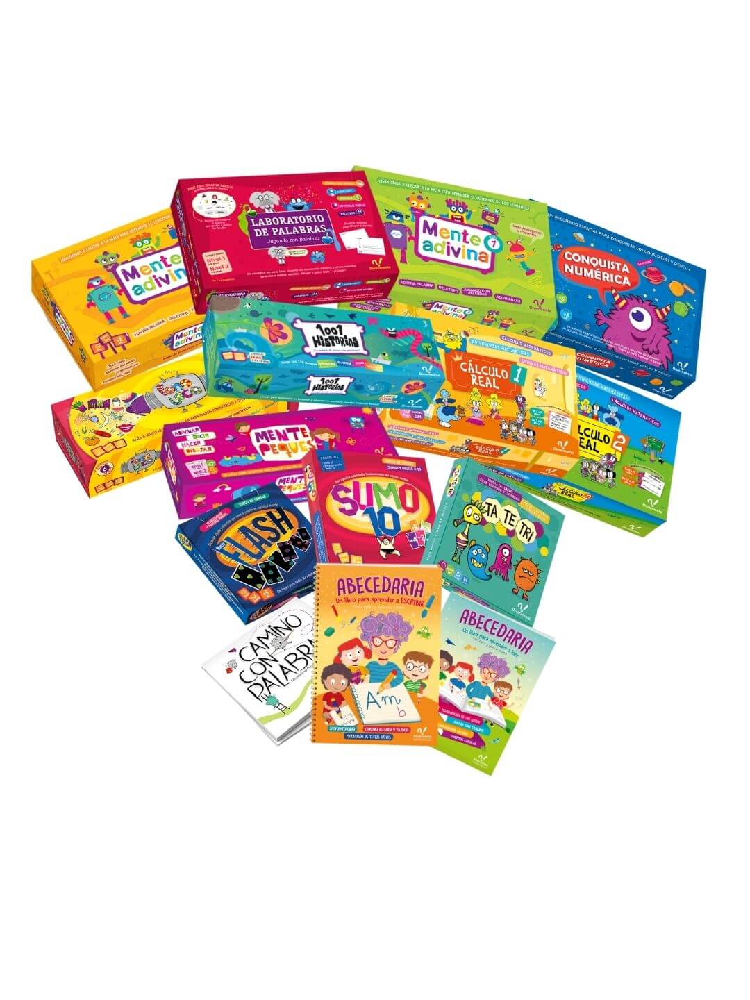 Combo súper completo con los 14 juegos y libros didácticos de Divermente para ludoteca